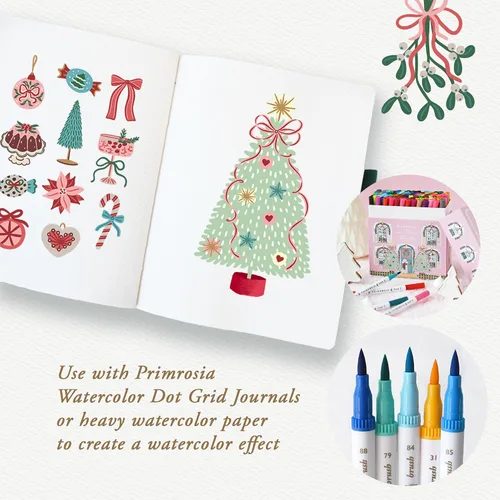 Miniatura 8 de Primrosia 100 marcadores artísticos de doble punta, caja de regalo de edición navideña. Juego de puntas finas y de pincel para diario, caligrafía