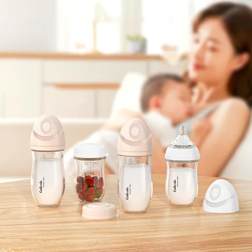 Miniatura 2 de Gulicola Biberón de vidrio natural para bebés amamantados, juego de biberones anticólicos con pezón de flujo medio, 3 meses +, 8 onzas, paquete de 2