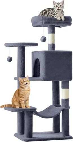 Miniatura 11 de DUMOS Torre grande de árbol para gatos de 66 pulgadas, torre alta de escalada para gatos de varios niveles con postes rascadores de sisal natural