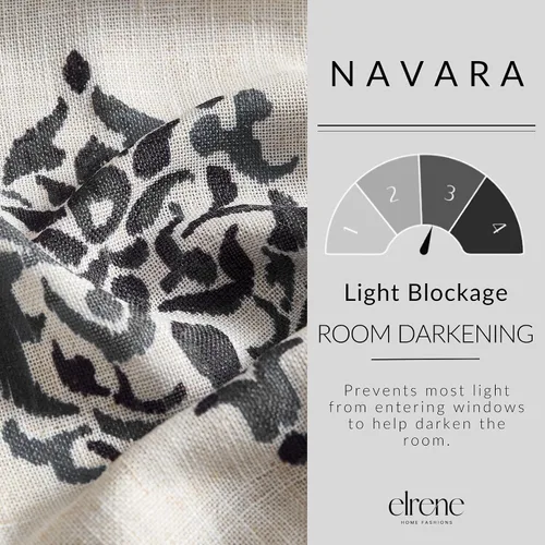 Miniatura 4 de Elrene Home Fashions Navara Medallion Cortina Oscurecedora de Habitación, Panel Único, 52 x 84 pulgadas (1 Panel), Negro