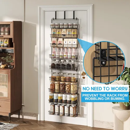 Miniatura 2 de JKsmart Organizador de estantes para especias de 9 niveles con gancho para puerta, montaje en pared y capacidad extra grande para puerta de despensa