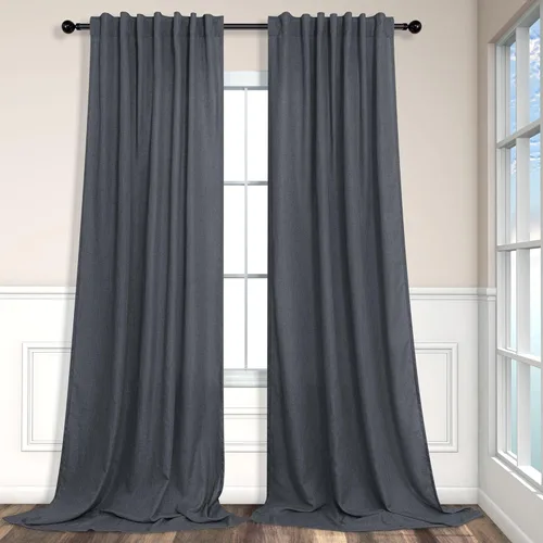 Miniatura 73 de Cortinas de lino azul de 84 pulgadas de largo para sala de estar; juego de 2 paneles con lengüeta trasera; cortinas con dobladillo para barra; Azul