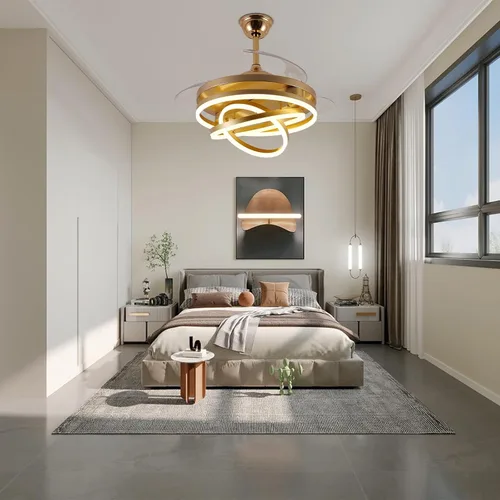 Miniatura 6 de 42" Retractable Ceiling Fan with Lights and Remote,Modern Silent DC Motor Ceiling Fan Dimmable 3 Color 6 Speed Ceiling Fans for Bedroom Living