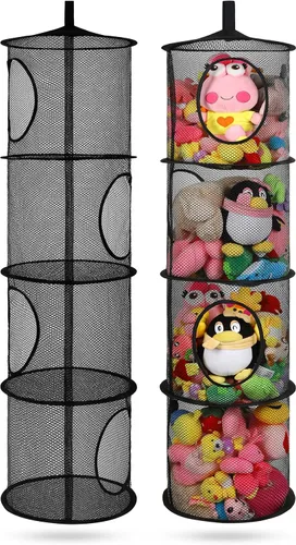 Miniatura 26 de Almacenamiento Colgante para Juguetes de Peluche, Organizador de Almacenamiento de Peluches Plegable para Rincón con 4 Compartimentos, Organizador