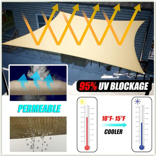 Miniatura 2 de Amgo 3.05m x 3.05m x 3.05m Parasol triangular blanco para exterior UPF50+ AGTAPT10, 95% de bloqueo UV, permeable al agua y al aire, para uso