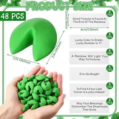 Miniatura 2 de Zhanmai Juego de 48 borradores de galletas Green Fortune con mensaje positivo para Año Nuevo Lunar, Día de San Valentín, Día de San Patricio