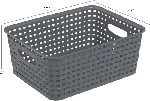 Miniatura 2 de Paquete de 6 cestas de almacenamiento de tejido de plástico, contenedores organizadores tejidos grises Para despensa, cocina, gabinete, estante