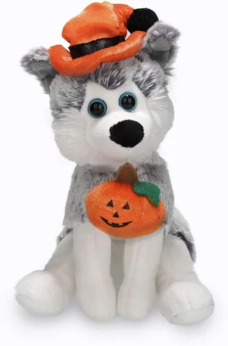 Plushland Halloween Pawpals - Peluche de perro de 8 pulgadas con sombrero y linterna Jack O Lantern de Halloween, calabaza para niños en estas Husky