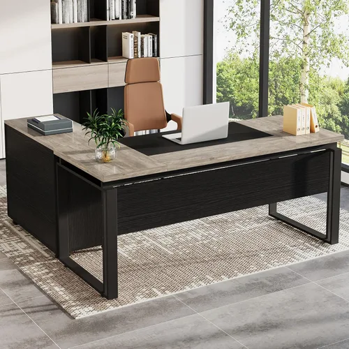 Miniatura 7 de Tribesigns Escritorio ejecutivo en forma de L con archivador reversible, escritorio de oficina de 63" con cajones de almacenamiento, escritorio