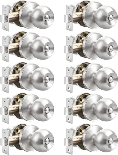 Probrico Paquete de 10 pomos redondos para puerta de cama/baño, función de privacidad para baño/dormitorio, pomos de puerta interior con cerradura,