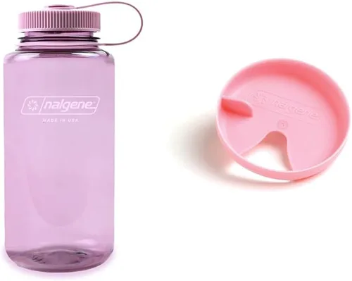 Nalgene Sustain Tritan Botella de agua sin BPA hecha con material derivado del 50% de residuos plásticos, 32 onzas, boca ancha, flor de cerezo fácil