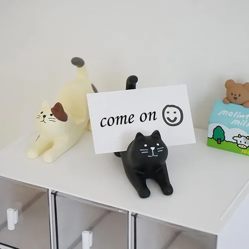 Miniatura 3 de Soporte para teléfono inteligente con diseño de gato negro para escritorio, lindo soporte de teléfono kawaii para libros, adornos de escritorio