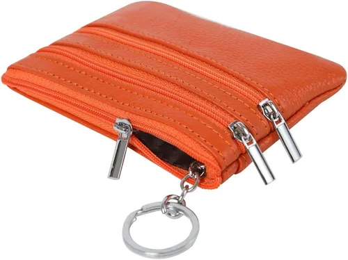Miniatura 5 de Monedero de cuero auténtico para mujer, con llavero