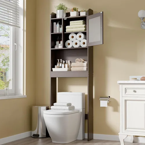 Miniatura 10 de SUPER DEAL - Mueble de baño de madera con estantes ajustables, uso sobre el inodoro Blanco