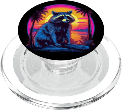 Miniatura 8 de Vintage Retrowave Synthwave 80s Vaporwave mapache PopSockets estándar PopGrip