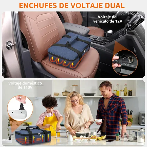 Miniatura 6 de Calentador de Alimentos Eléctrico Transportador de Cazuela - Bolsa de Almuerzo Grande con Calefacción para Coche Camión, 12V/24V/110V, Termo