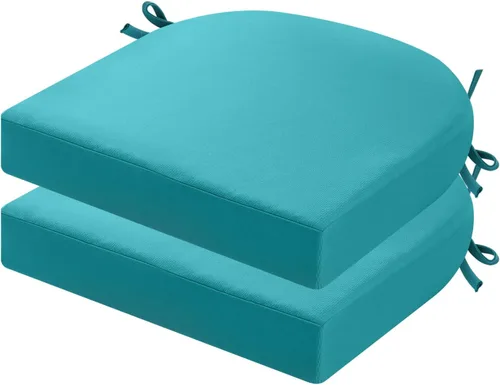 Miniatura 18 de idee-home Juego de 2 cojines de silla al aire libre, cojines de silla de patio de 19" x 19" x 3" gruesos impermeables con lazos para muebles