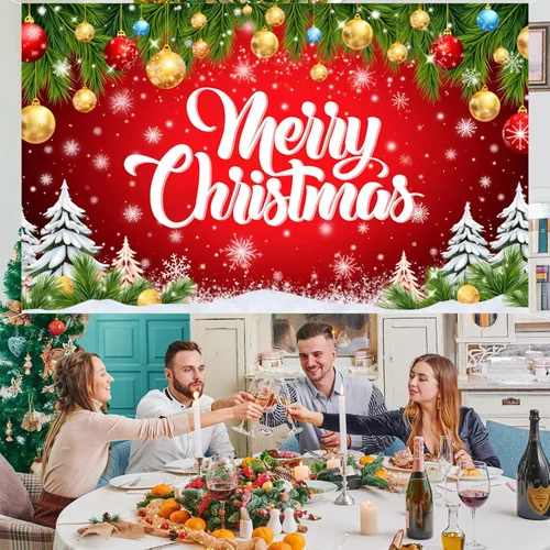 Miniatura 4 de Pancarta de Feliz Navidad de 71 x 43 Pulgadas Decoración – Fondo Grande Rojo de Fotografía de Navidad para Interiores y Exteriores, Decoraciones