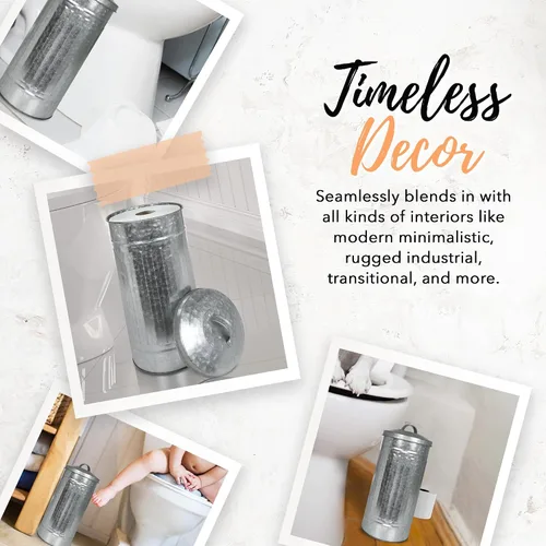 Miniatura 6 de Autumn Alley Farmhouse - Soporte organizador de papel higiénico de metal galvanizado con tapa, se adapta a 3 megarrollos, soporte de almacenamiento
