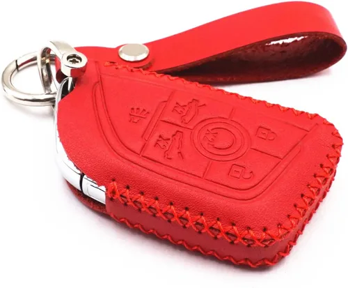 Funda de cuero para llavero con control remoto inteligente de 6 7 botones para Chevrolet Chevy Corvette C8 2020 2021 2022 2023 (rojo, 6 botones)