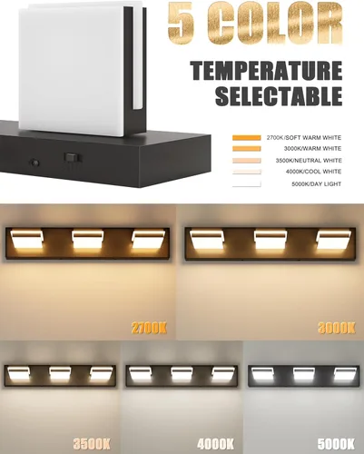 Miniatura 2 de VOLISUN 5CCT Lámparas de Baño sobre Espejo, Regulables, Cabezal Giratorio 360°, 24 pulgadas, 3 Lámparas de Tocador de Baño, Luces LED de Tocador