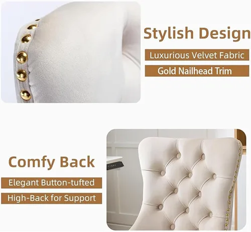 Miniatura 4 de Bonita silla de tocador beige con ruedas, silla de escritorio de oficina cómoda sin brazos de terciopelo para el hogar, silla giratoria