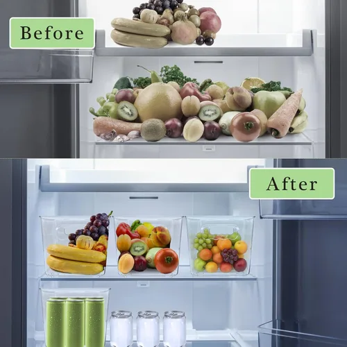 Miniatura 4 de Paquete de 4 cubos de almacenamiento de plástico transparente con asas, organizador apilable para despensa, refrigerador, debajo del fregadero