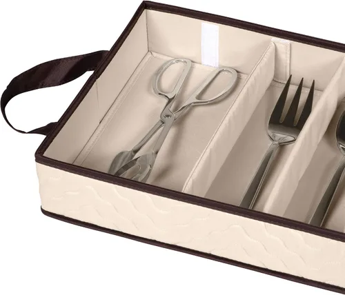 Miniatura 9 de Caja de almacenamiento para cubiertos - Resistente contenedor de almacenamiento para cubiertos de 5 compartimentos con tapa extraíble y asas fáciles