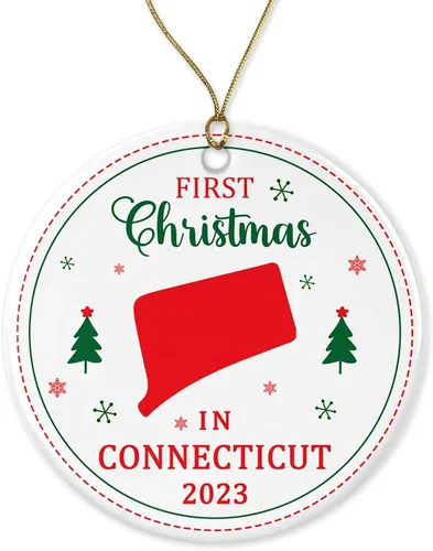 Adorno de la primera Navidad en Connecticut 2023 – Decoración colgante de árbol para amantes de las fiestas de Navidad – Regalo de festival para