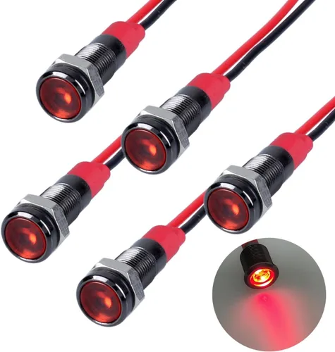 Miniatura 11 de 5 unidades de 0.236 in 12V-24V 20mA luz indicadora LED de metal de ahorro de energía, bisel cromado negro, orificio de montaje de 1/4 pulgadas