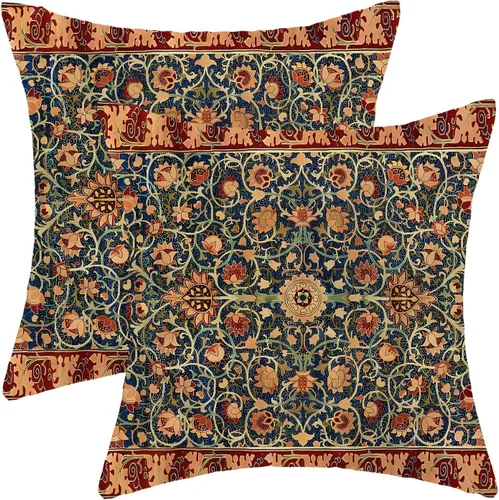 Miniatura 33 de Juego de 2 fundas de almohada bohemias de 20 x 20 pulgadas, fundas de cojín con patrón de alfombra, color amarillo mostaza y azul, diseño étnico