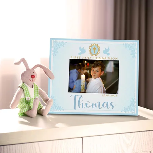 Miniatura 8 de Regalos de primera comunión para niños y niñas, marco de fotos personalizado de la primera comunión con nombre y fecha, 2 orientaciones para fotos