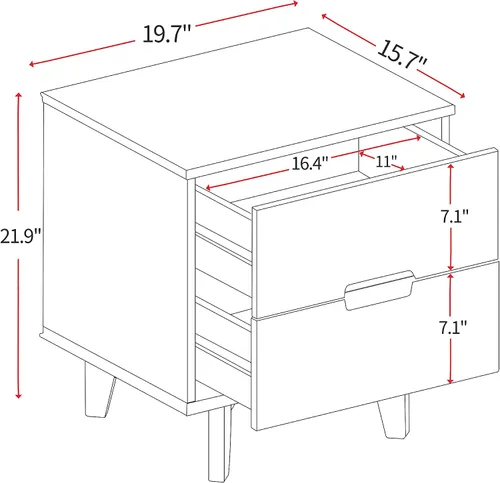 Miniatura 3 de Mesita de noche de madera con mango ranurado moderno de mediados de siglo, cajón de almacenamiento y estante, mesa auxiliar de noche, 2 cajones Negro