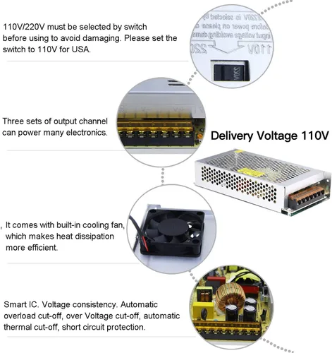 Miniatura 5 de Fuente de alimentación de 10 A, 120 W, 12 V CC, convertidor universal regulado conmutado de CA de 110 V/220 V a CC, (SMPS) adaptador de controlador