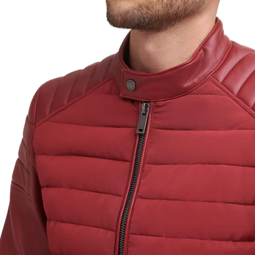 Miniatura 7 de DKNY Chaqueta acolchada de cuero sintético para hombre de motocros Racer