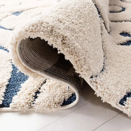 Miniatura 6 de SAFAVIEH Alfombra de área de 8x10 - Colección Florida Shag - Grande - Crema y azul, diseño de volutas, no desprende pelusa y fácil de limpiar, pelo