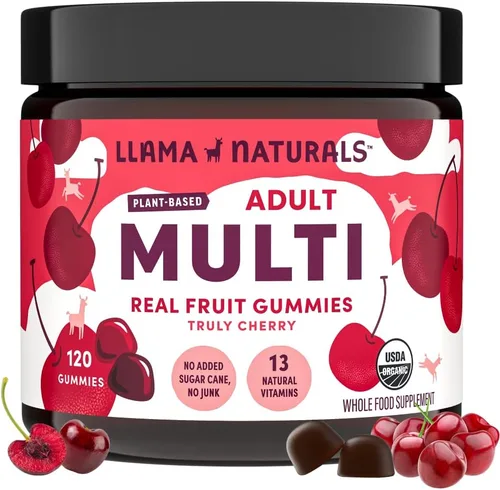 Llama Naturals Multivitamin para Mujeres y Hombres, Gomitas Veganas y Orgánicas con Vitamina D, C y K, Vitaminas de Fruta Real para Adultos,