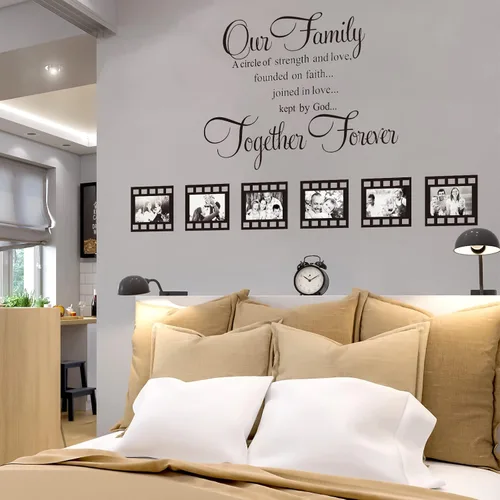 Miniatura 6 de Las calcomanías de pared familiares contienen 12 marcos de fotos, decoración de pared con texto en inglés «Our Family is a Circle » para sala