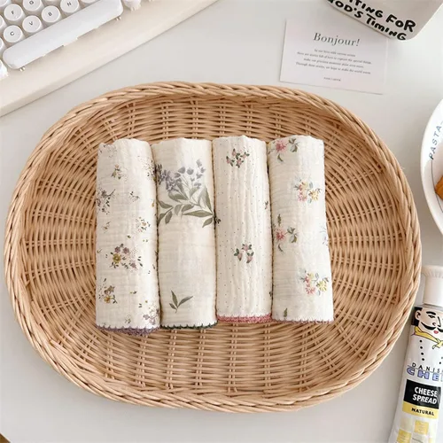 Miniatura 2 de BuLuTu - Paños de limpieza reutilizables 100% algodón muselina para cocina, 4 unidades, paños de cocina con estampado floral dulce, paños de esponja