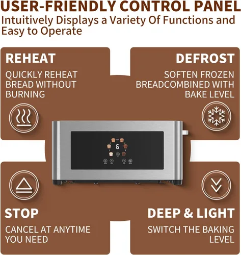 Miniatura 5 de Tostadora Inteligente con Pantalla Táctil de 4 Rebanadas, Pantalla LCD, Tostadora de Ranura Larga de 1.6", con 6 Configuraciones de Tostado
