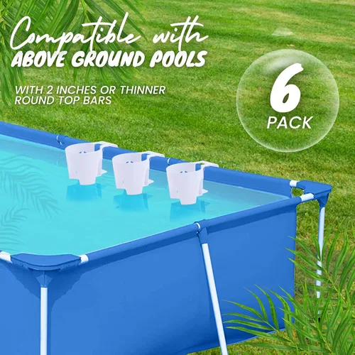 Miniatura 7 de TonGass Paquete de 6, portavasos blancos para piscinas sobre el suelo, compatibles con piscina sobre el suelo con barra superior redonda de 2
