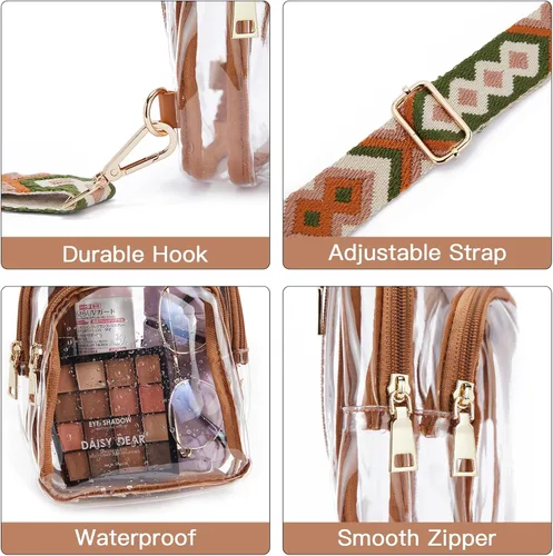 Miniatura 3 de Telena Riñonera transparente aprobada para estadios, bolsa cruzada para mujer, transparente, 1-marrón claro, Moderno