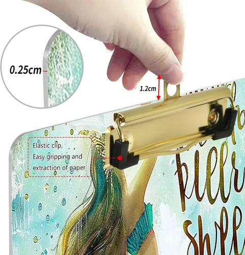Miniatura 4 de Portapapeles de cola de sirena, diseño de moda, portapapeles de plástico tamaño carta para estudiantes, niños, mujeres y hombres, tablero de clip