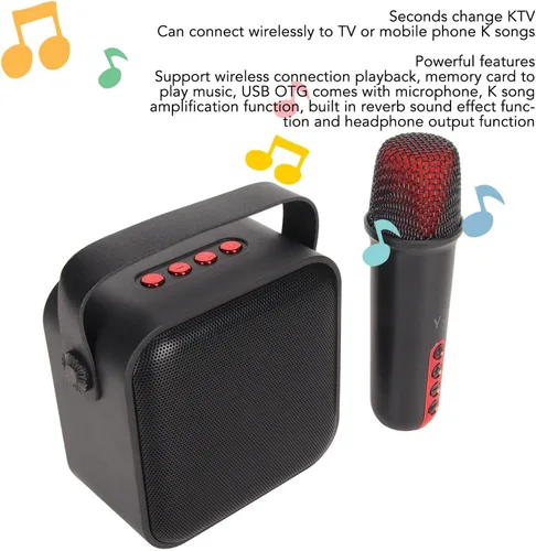 Miniatura 2 de Juego de mini máquina de karaoke con altavoz, micrófono inalámbrico, gran campo de sonido, chip profesional, múltiples conexiones, batería de larga
