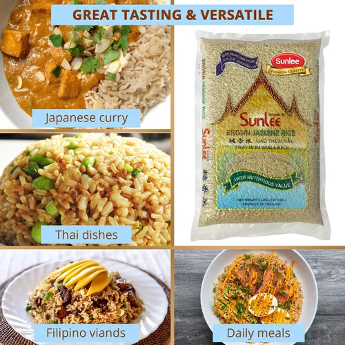 Miniatura 3 de Sunlee Arroz de jazmín integral – 5 libras de arroz integral de grano largo, aroma fragante, ideal para veganos y vegetarianos, naturalmente sin