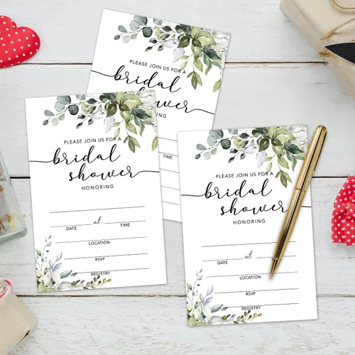 Miniatura 3 de WwongxianB Juego de 25 invitaciones de eucalipto para despedida de soltera con sobres, invitaciones de vegetación para despedida de soltera