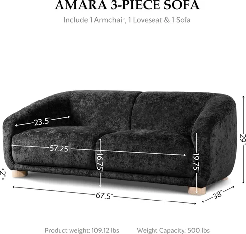 Miniatura 3 de Furniture of America Amara Modern - Juego de sofá tapizado de felpilla de 3 piezas con reposabrazos inclinados, sillón de madera, sofá biplaza