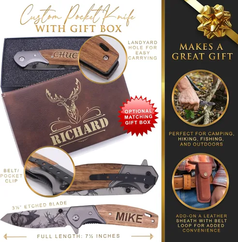 Miniatura 2 de My Personal Memories Cuchillo plegable de bolsillo grabado personalizado con hoja plegable - Regalo personalizado de caza y pesca para papá