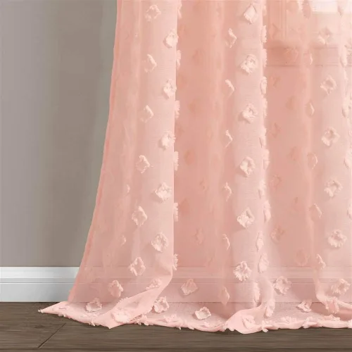 Miniatura 4 de Lush Decor Par de paneles de cortinas transparentes con ojales y puntos texturizados (84 x 38 pulgadas)