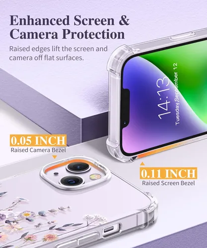 Miniatura 5 de GVIEWIN - Funda floral para iPhone 14 Plus de 6.7 pulgadas, con protector de pantalla + protector de lente de cámara, no se amarillenta, a prueba